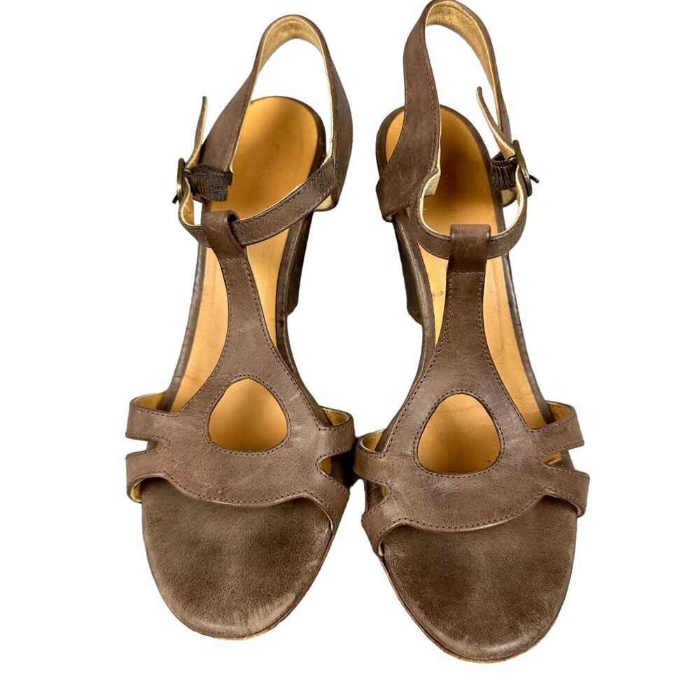 Coclico T-Strap Leather Sandals Womens 36 Brown Cutout Block Heel‎ Spain